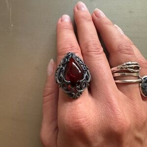 Elegant Silver and Red Gemstone Ring